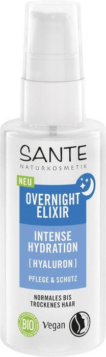 Eliksir na noc intensywnie nawilżający do włosów normalnych i suchych z kwasem hialuronowym i aloesem eco 75 ml - SANTE