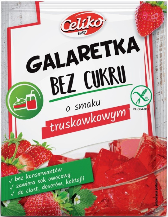 Galaretka bez cukru o smaku truskawkowym bezglutenowa 14 g - CELIKO