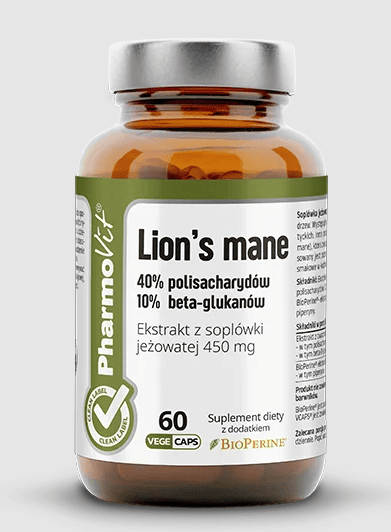 Grzyby soplówka jeżowata (lion's mane) ekstrakt (450 mg) bezglutenowy 60 kapsułek - PHARMOVIT (CLEAN LABEL)