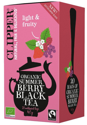 Herbata czarna z czarną porzeczką, maliną i truskawką fair trade BIO (20 x 2 g) 40 g - CLIPPER