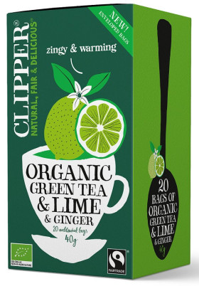 Herbata zielona z limonką i imbirem fair trade BIO (20 x 2 g) 40 g - CLIPPER
