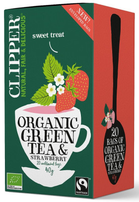 Herbata zielona z truskawką fair trade BIO (20 x 2 g) 40 g - CLIPPER