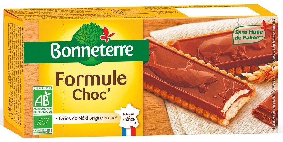 Herbatniki z czekoladą z nadzieniem mlecznym BIO 125 g - BONNETERRE