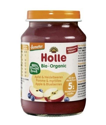 Jabłko - borówka bez dodatku cukrów bezglutenowe od 5 miesiąca demeter BIO 190 g (SŁOIK) - HOLLE