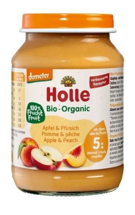 Jabłko - brzoskwinia bez dodatku cukrów bezglutenowe od 5 miesiąca demeter BIO 190 g (SŁOIK) - HOLLE