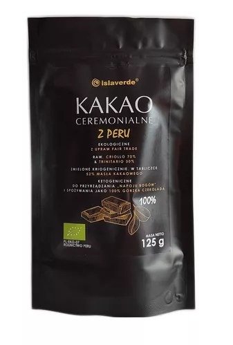 Kakao ceremonialne - tabliczka gorzka 100 % kakao BIO 125 g - ISLAVERDE (SEGURA)