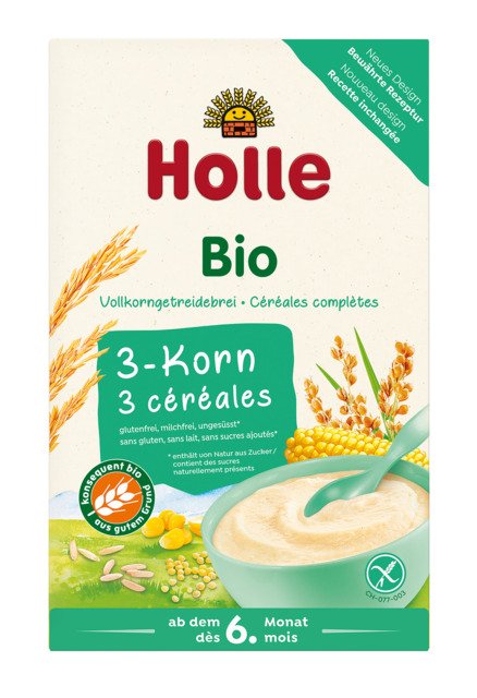 Kaszka pełnoziarnista 3 zboża bez dodatku cukrów bezglutenowa od 6 miesiąca BIO 250 g - HOLLE
