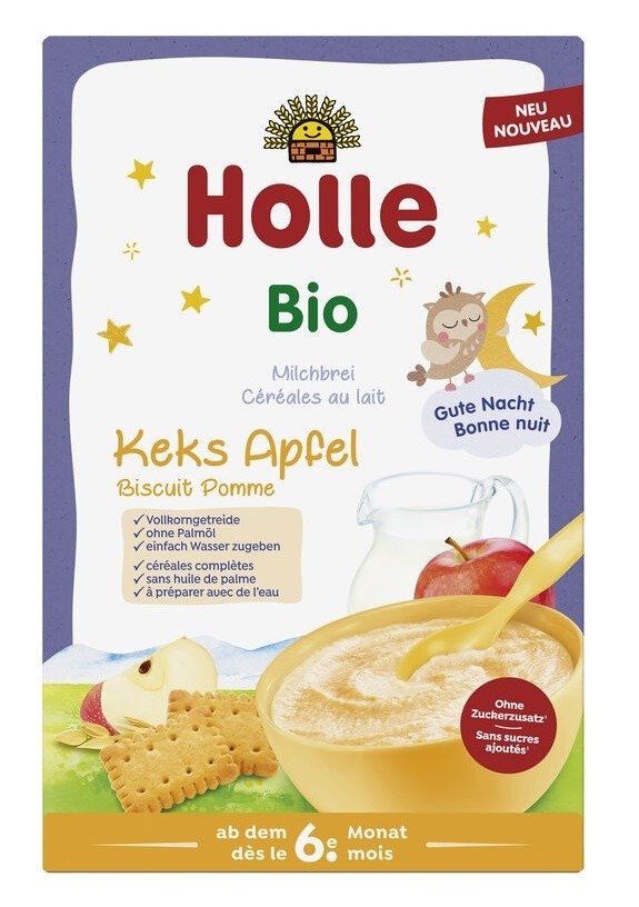 Kaszka zbożowa mleczna ciasteczkowo - jabłkowa bez dodatku cukrów od 6 miesiąca BIO 250 g - HOLLE
