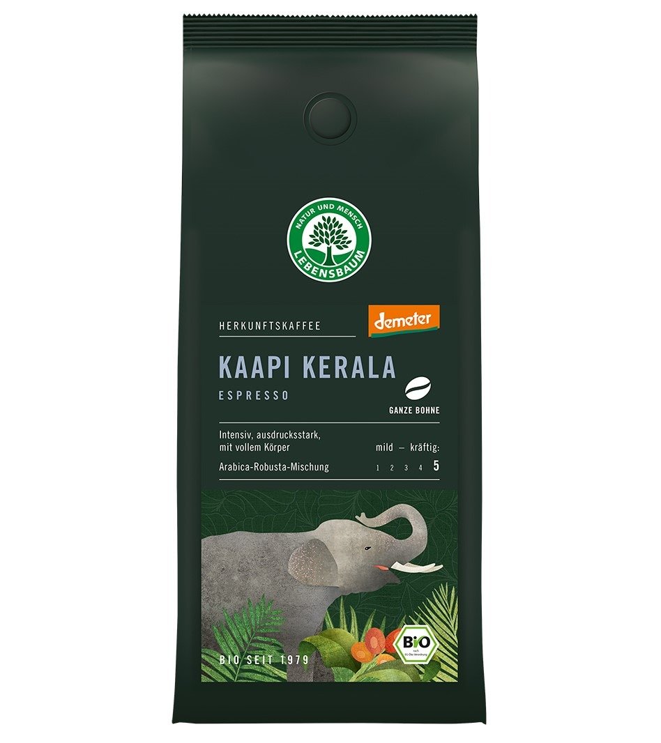 Kawa ziarnista arabica/robusta kaapi kerala espresso demeter BIO 250 g - LEBENSBAUM