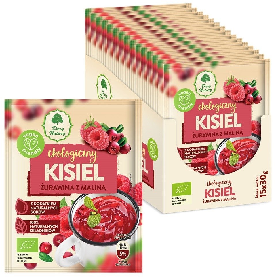 Kisiel instant żurawina z maliną bezglutenowy BIO 30 g - DARY NATURY
