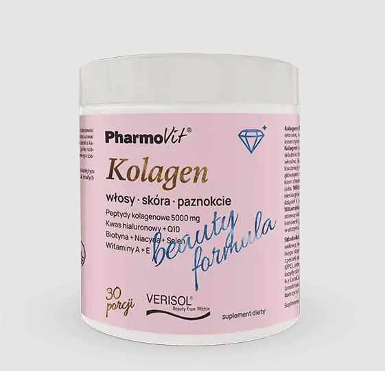 Kolagen o smaku brzoskwinia - BANAN BEAUTY FORMULA BEZGLUTENOWY W PROSZKU 174 g - PHARMOVIT