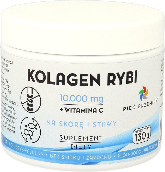 Kolagen rybi + witamina c w proszku bezglutenowy 130 g - PIĘĆ PRZEMIAN