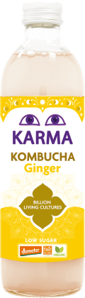 Kombucha z imbirem niska zawartość cukrów fair for life demeter BIO 500 ml - KARMA KOMBUCHA