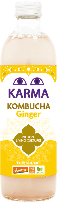 Kombucha z imbirem niska zawartość cukrów fair for life demeter BIO 500 ml - KARMA KOMBUCHA