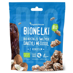 Kostki daktylowe z wiórkami kokosowymi bezglutenowe BIO 50 g - ORGANICHOUSE (BIONELKI)