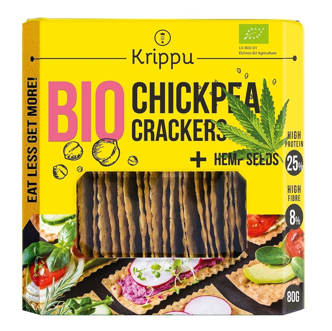Krakersy proteinowe z ciecierzycy z nasionami konopi BIO 80 g - KRIPPU