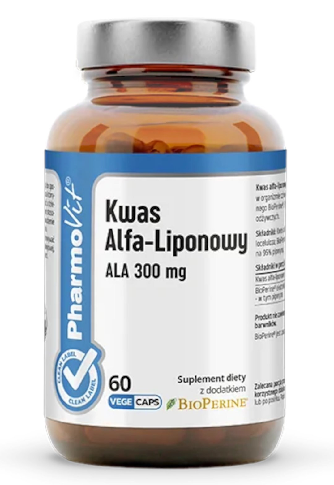 Kwas alfa-liponowy ala (300 mg) bezglutenowy 60 kapsułek - PHARMOVIT (CLEAN LABEL)