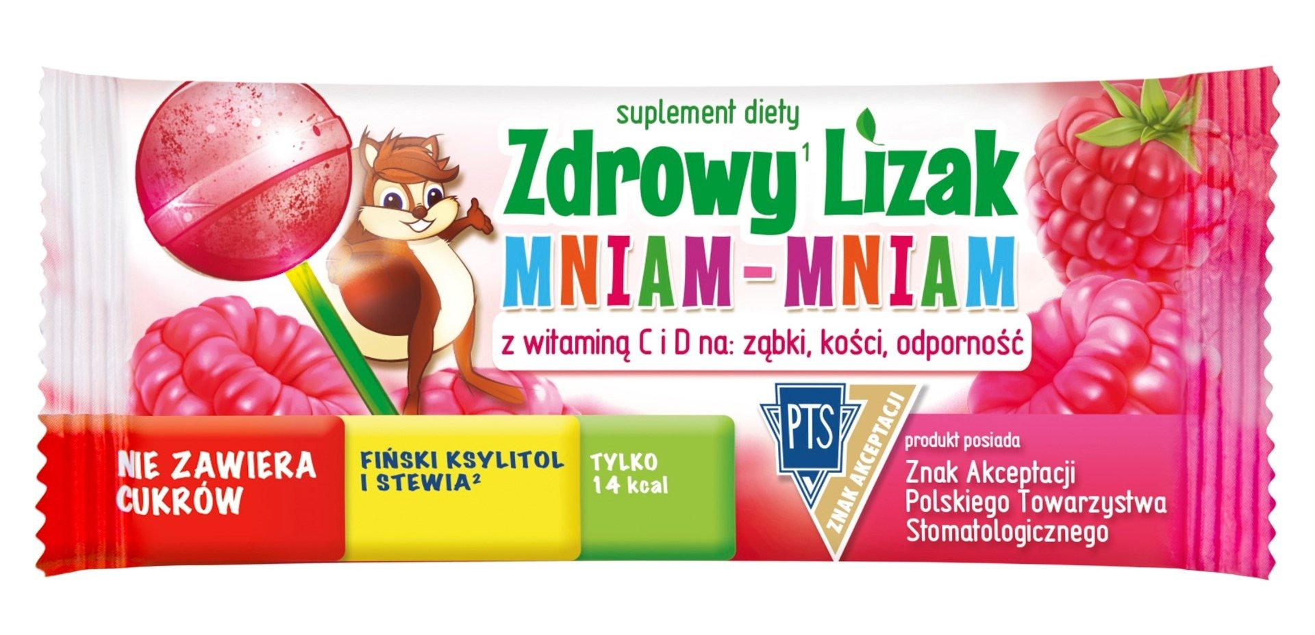 Lizak kulka o smaku malinowym z witaminą d i c bez cukru bezglutenowy 6 g - MNIAM MNIAM STARPHARMA