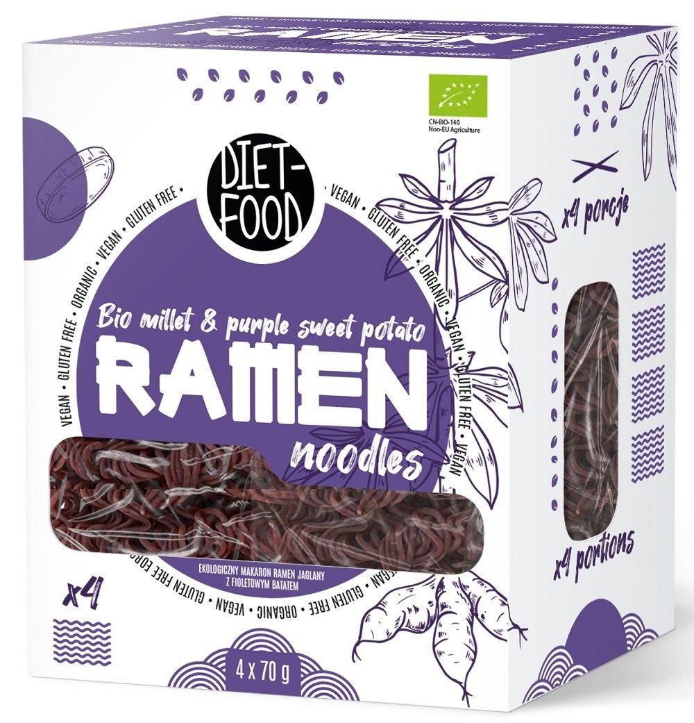 Makaron (jaglano - ryżowy z batatem fioletowym) ramen bezglutenowy BIO 280 g - DIET-FOOD