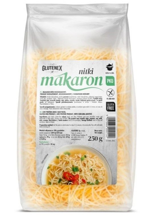 Makaron niskobiałkowy bezglutenowy nitki 250 g - GLUTENEX