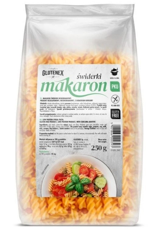 Makaron niskobiałkowy bezglutenowy świderki 250 g - GLUTENEX