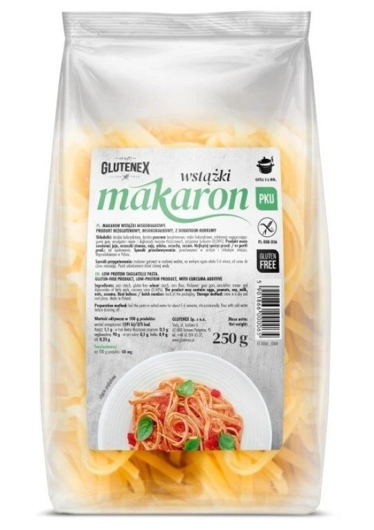 Makaron niskobiałkowy bezglutenowy wstążki 250 g - GLUTENEX