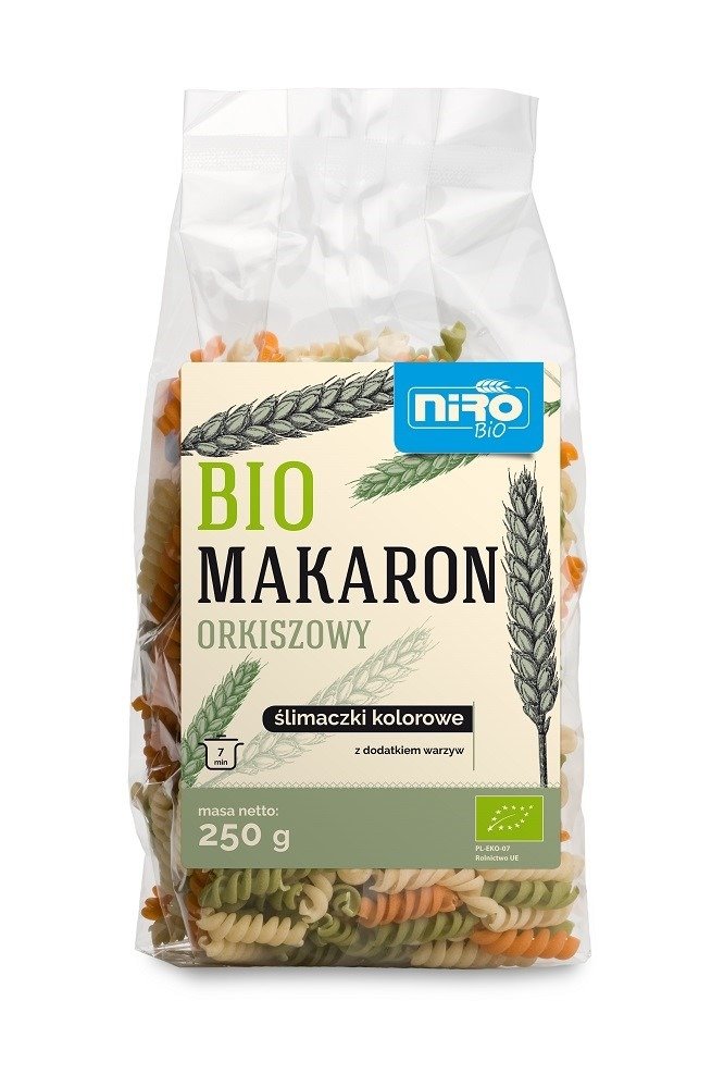 Makaron (orkiszowy trójkolorowy) ślimaczki BIO 250 g - NIRO