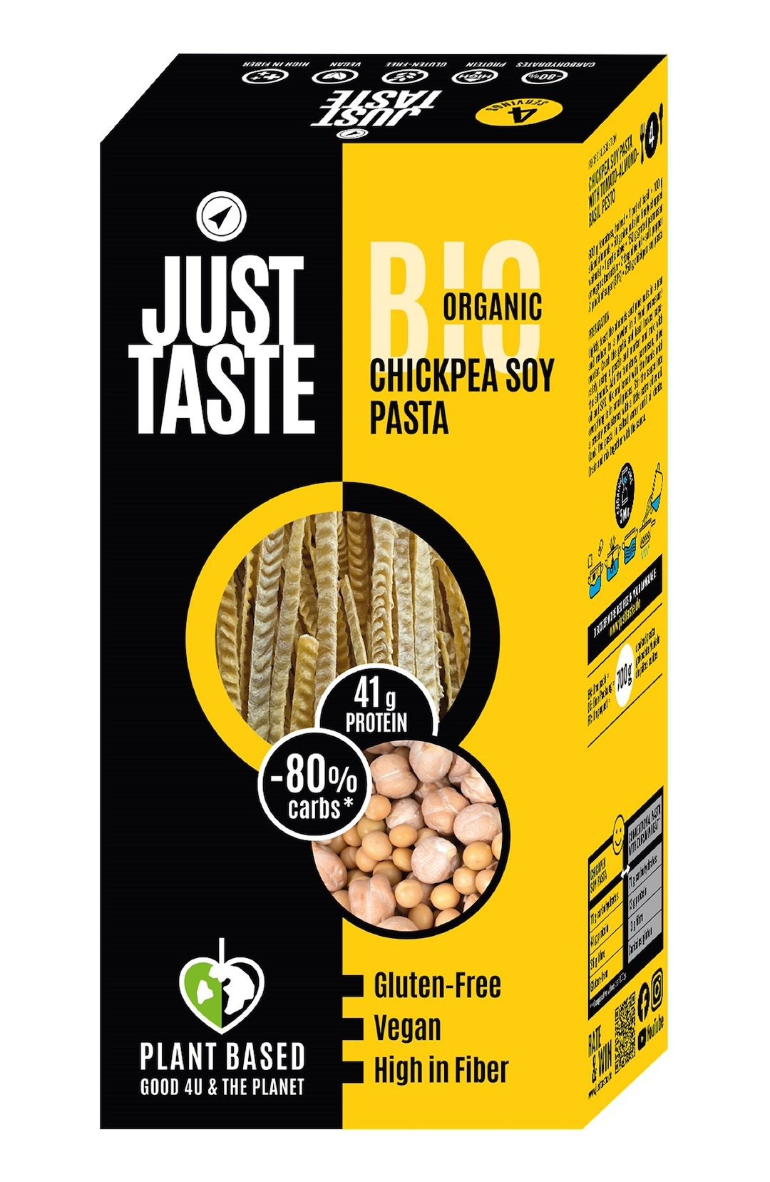 Makaron proteinowy (z soi i ciecierzycy) fettuccine bezglutenowy BIO 250 g - JUST TASTE