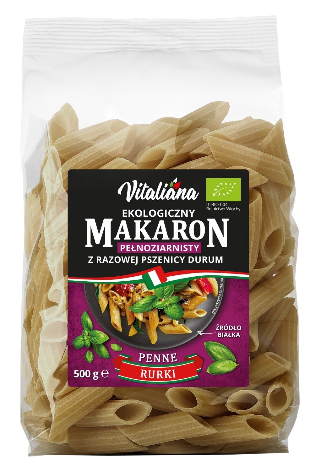 Makaron (semolinowy razowy) penne BIO 500 g - VITALIANA