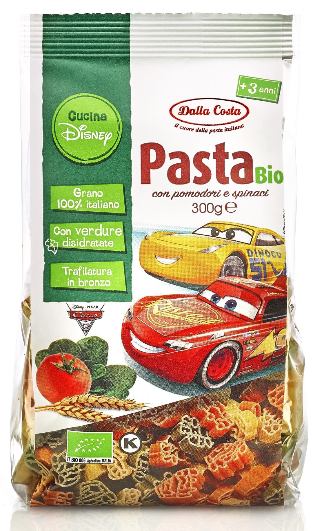 Makaron (semolinowy trójkolorowy) disney auta BIO 300 g - DALLA COSTA