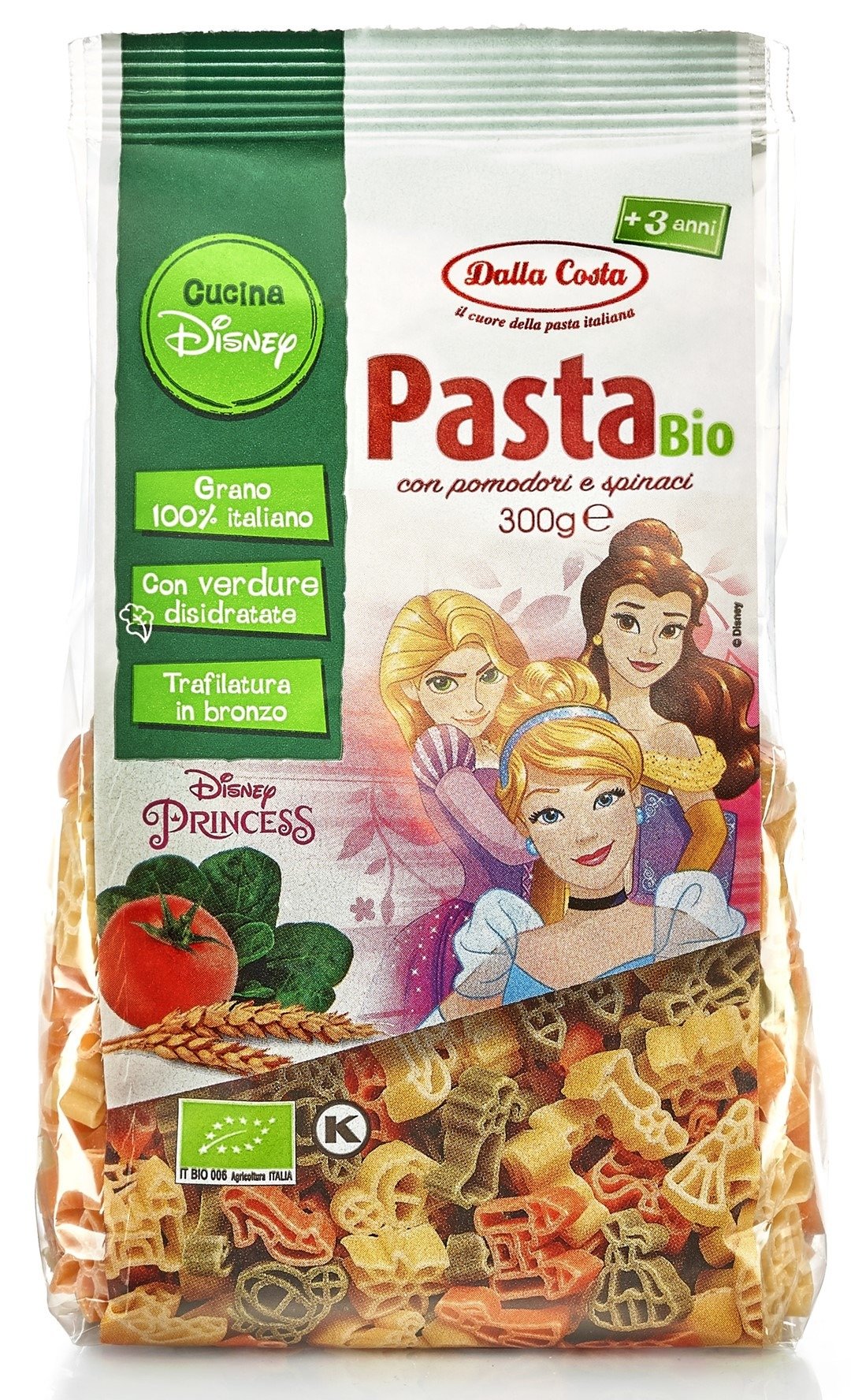 Makaron (semolinowy trójkolorowy) disney princess BIO 300 g - DALLA COSTA