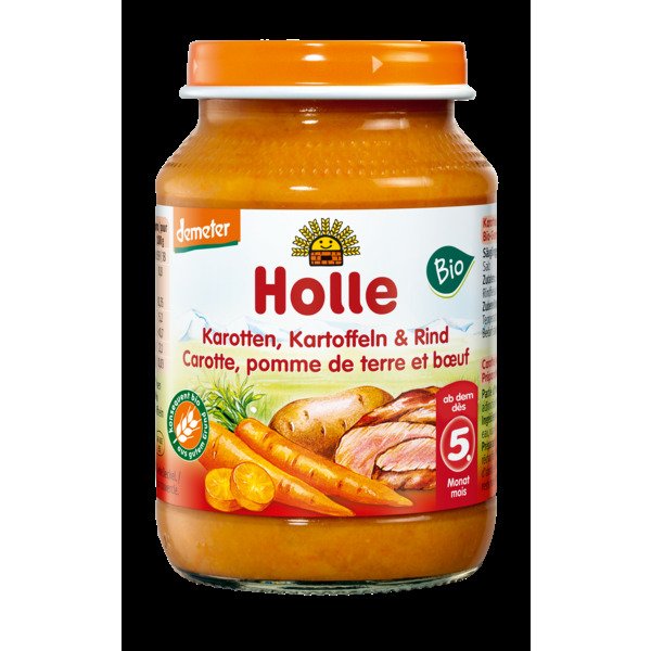 Marchew - ziemniak - wołowina bez dodatku cukrów bezglutenowe od 5 miesiąca demeter BIO 190 g (SŁOIK) - HOLLE