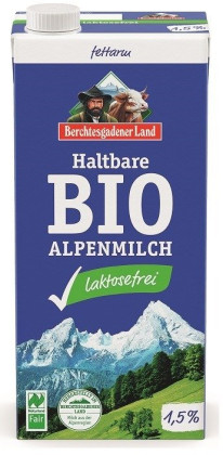 Mleko alpejskie uht o obniżonej zawartości laktozy (min. 1,5 % tłuszczu) BIO 1 L - BERCHTESGADENER LAND