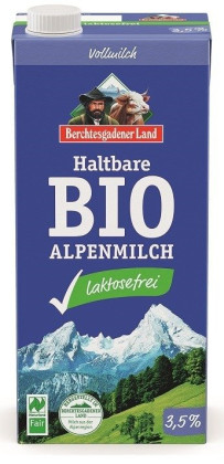 Mleko alpejskie uht o obniżonej zawartości laktozy (min. 3,5 % tłuszczu) BIO 1 L - BERCHTESGADENER LAND