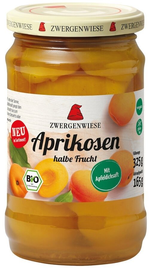 Morele połówki w lekkim syropie bezglutenowe BIO 325 g (165 g) (SŁOIK) - ZWERGENWIESE