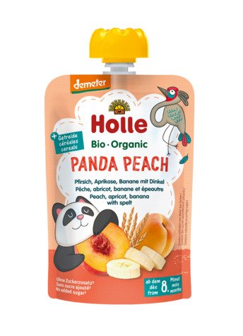 Mus brzoskwiniowa panda (brzoskwinia - banan - morela - orkisz) bez dodatku cukrów od 8 miesiąca demeter BIO 100 g - HOLLE