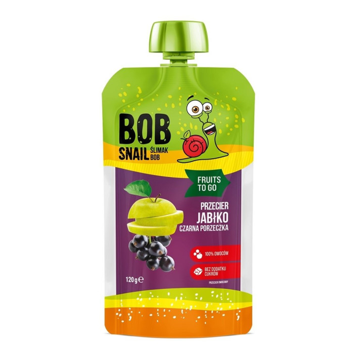 Mus fruits to go jabłko - CZARNA PORZECZKA BEZ DODATKU CUKRÓW 120 g - BOB SNAIL