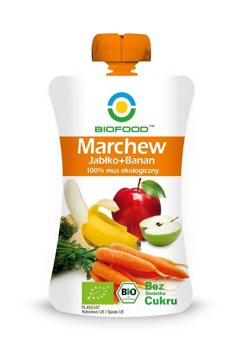Mus jabłko - banan - marchew bez dodatku cukrów bezglutenowy BIO 200 g - BIOFOOD