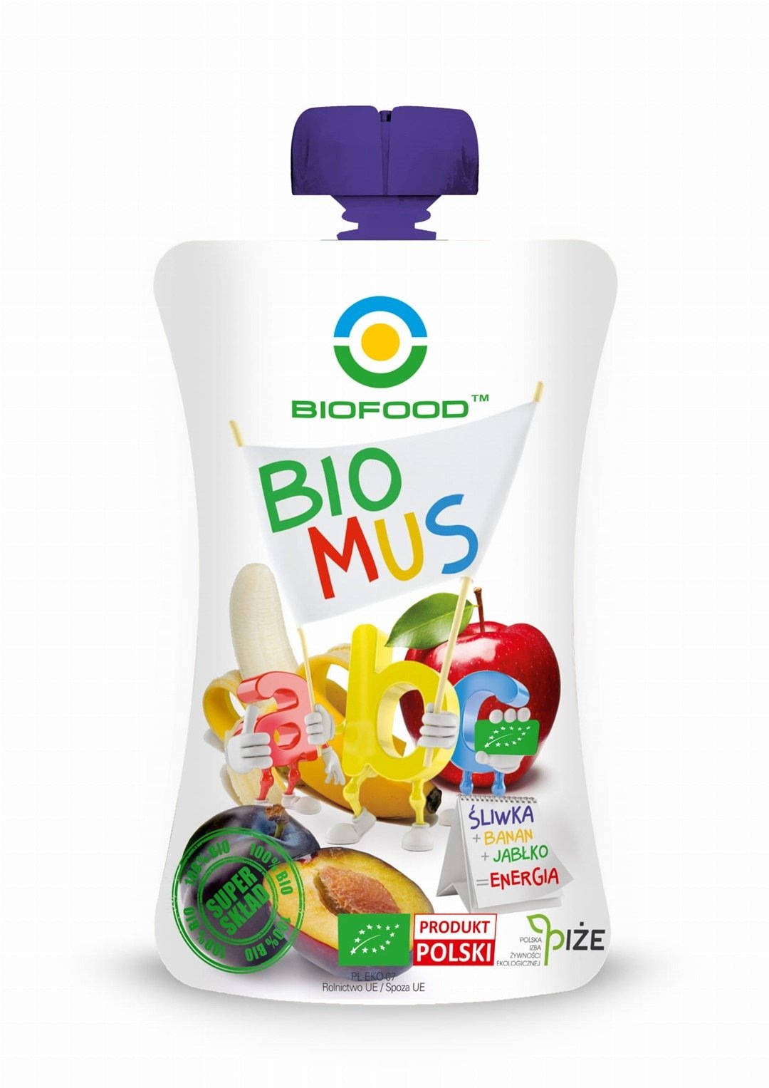 Mus jabłko - banan - śliwka bez dodatku cukrów bezglutenowy BIO 200 g - BIOFOOD