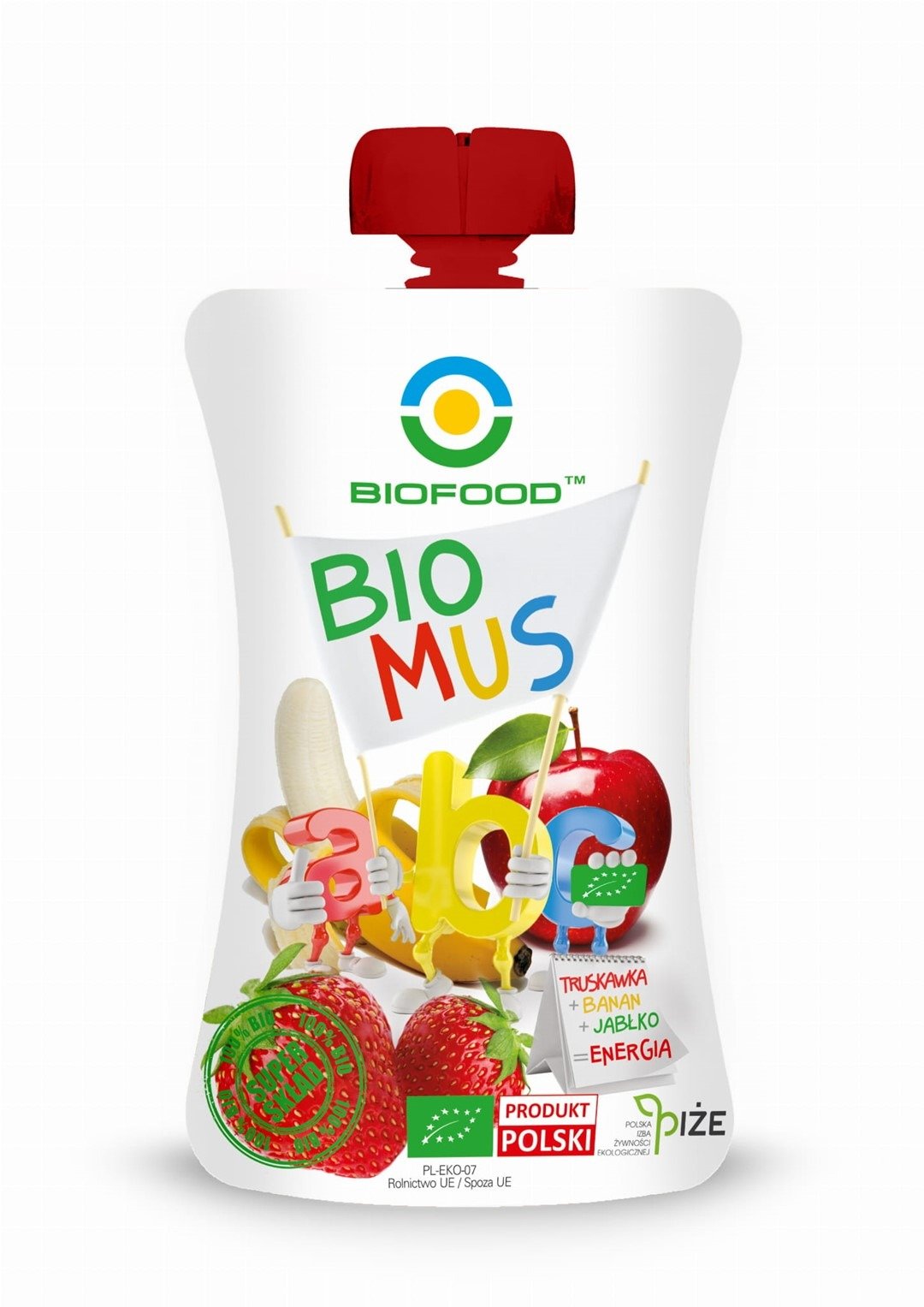 Mus jabłko - banan - truskawka bez dodatku cukrów bezglutenowy BIO 200 g - BIOFOOD