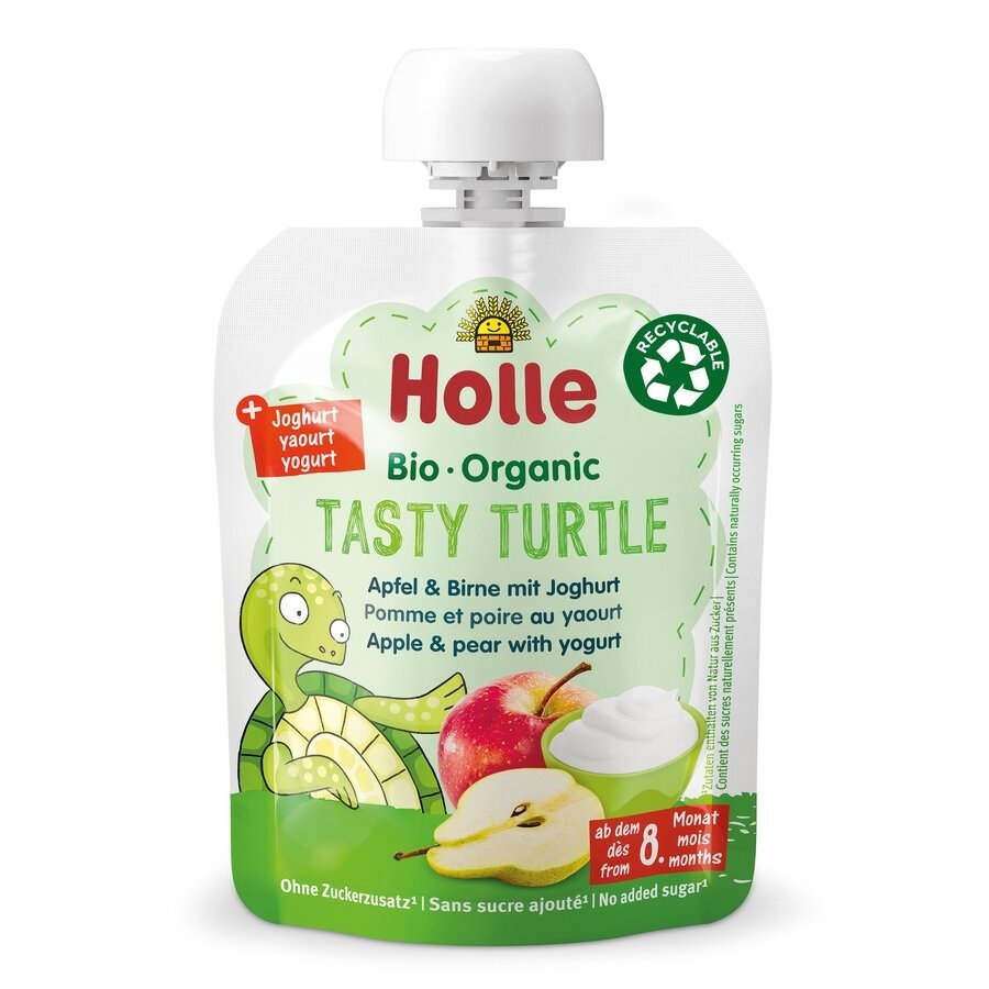 Mus smaczny żółwik (jabłko - gruszka - jogurt) bez dodatku cukrów od 8 miesiąca BIO 85 g - HOLLE