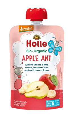 Mus w tubce jabłkowa mrówka (jabłko - banan - gruszka) bez dodatku cukrów od 6 miesiąca demeter BIO 100 g - HOLLE