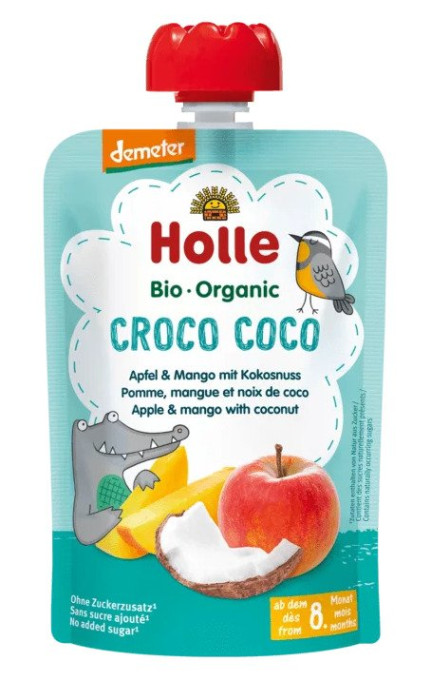 Mus w tubce kokosowy krokodyl (jabłko - mango - kokos) bez dodatku cukrów od 8 miesiąca demeter BIO 100 g - HOLLE