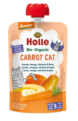 Mus w tubce marchewkowy kot (marchew - mango - banan - gruszka) bez dodatku cukrów od 6 miesiąca demeter BIO 100 g - HOLLE