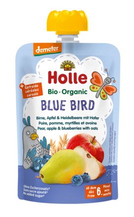 Mus w tubce niebieski ptak (gruszka - jabłko - jagoda - owies) bez dodatku cukrów od 6 miesiąca demeter BIO 100 g - HOLLE