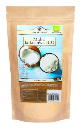 Mąka kokosowa odtłuszczona bezglutenowa BIO 500 g - PIĘĆ PRZEMIAN