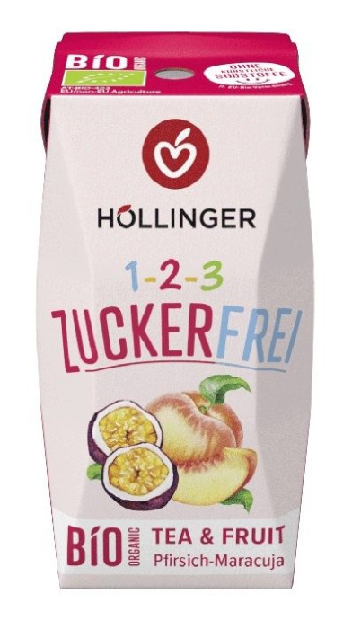 Napój o smaku brzoskwinia - marakuja bez cukru BIO 200 ml - HOLLINGER