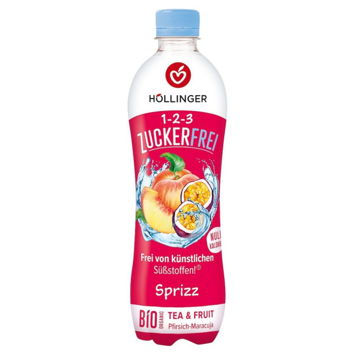 Napój o smaku brzoskwinia - marakuja bez cukru BIO 500 ml - HOLLINGER