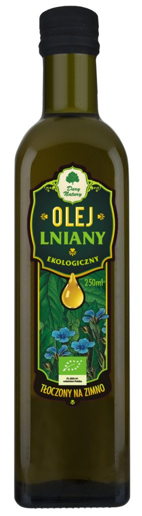 Olej&#x20;lniany&#x20;t&#x0142;oczony&#x20;na&#x20;zimno&#x20;BIO&#x20;250&#x20;ml&#x20;-&#x20;DARY&#x20;NATURY