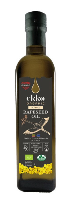 Olej rzepakowy do gotowania i smażenia tłoczony na zimno omega-3 BIO 500 ml - EKKO